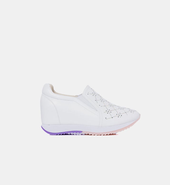 Leather Rhinestone-embellished Slip-ons Sneakers